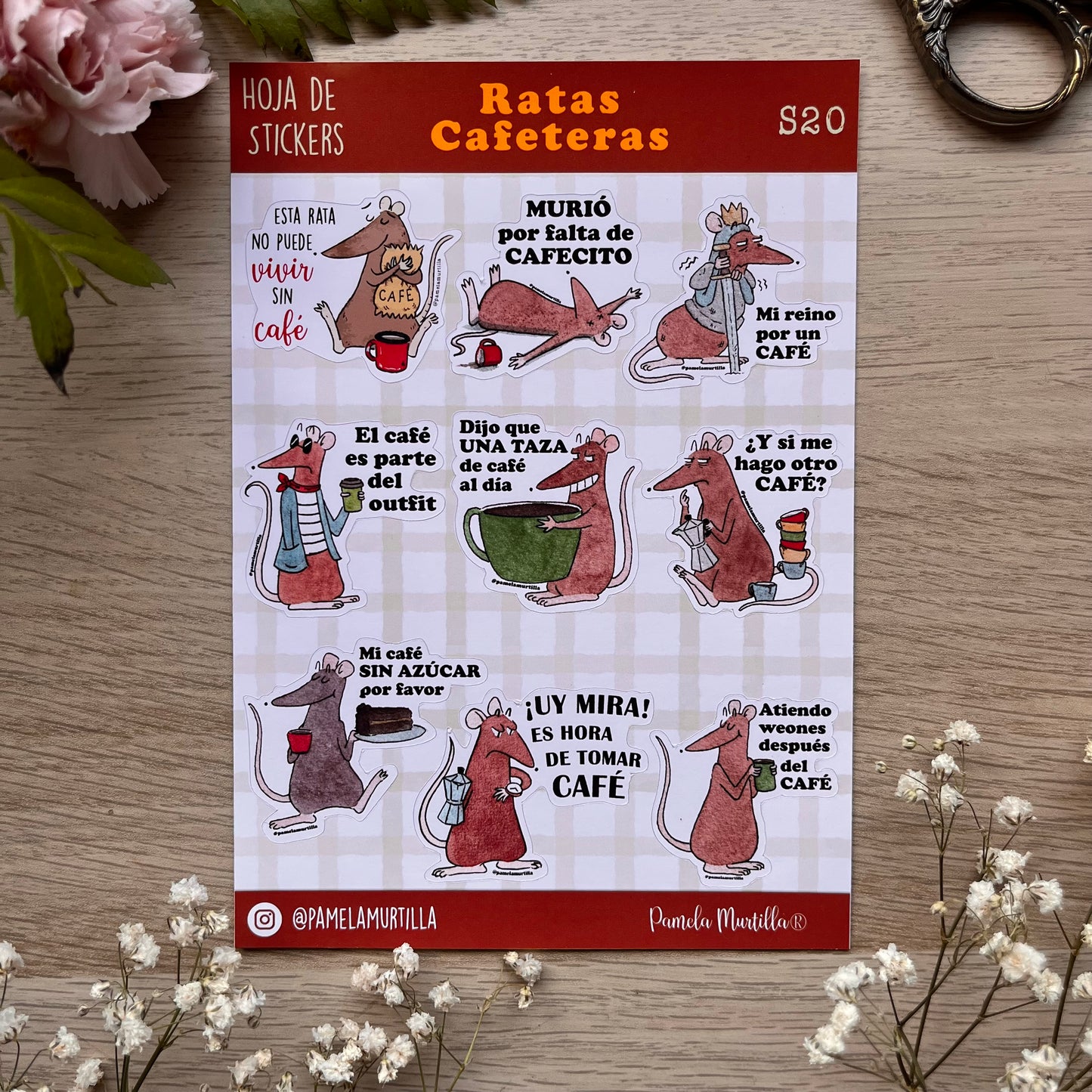 S20 Hoja de Stickers Ratas Cafeteras