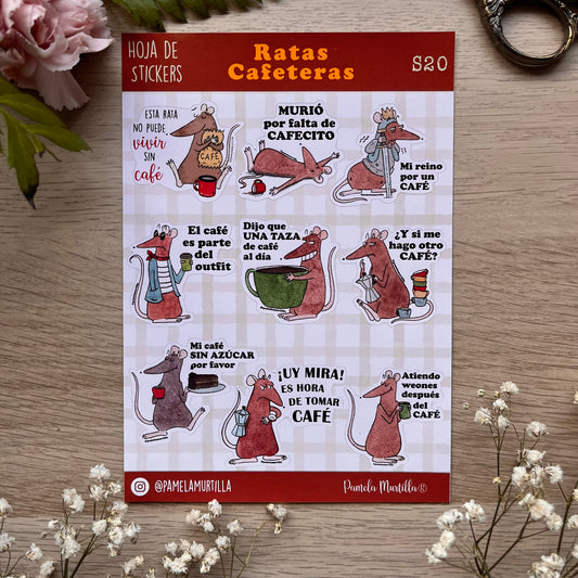 S20 Hoja de Stickers Ratas Cafeteras