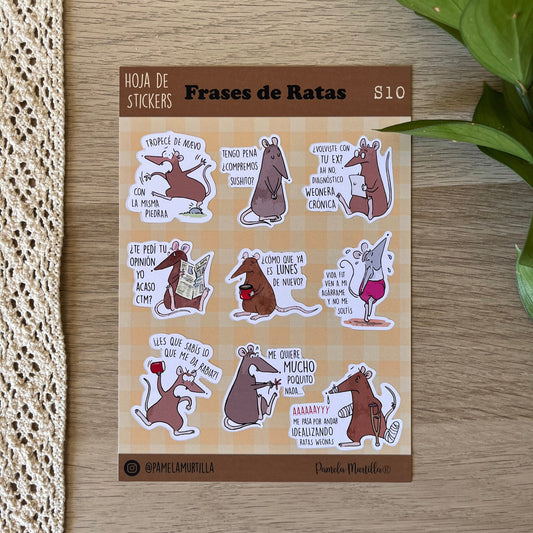 S10 Hoja de Stickers Frases de Ratas